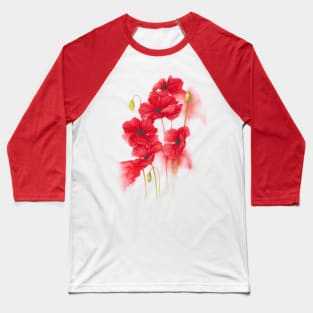 Red Poppies in Watercolour Baseball T-Shirt